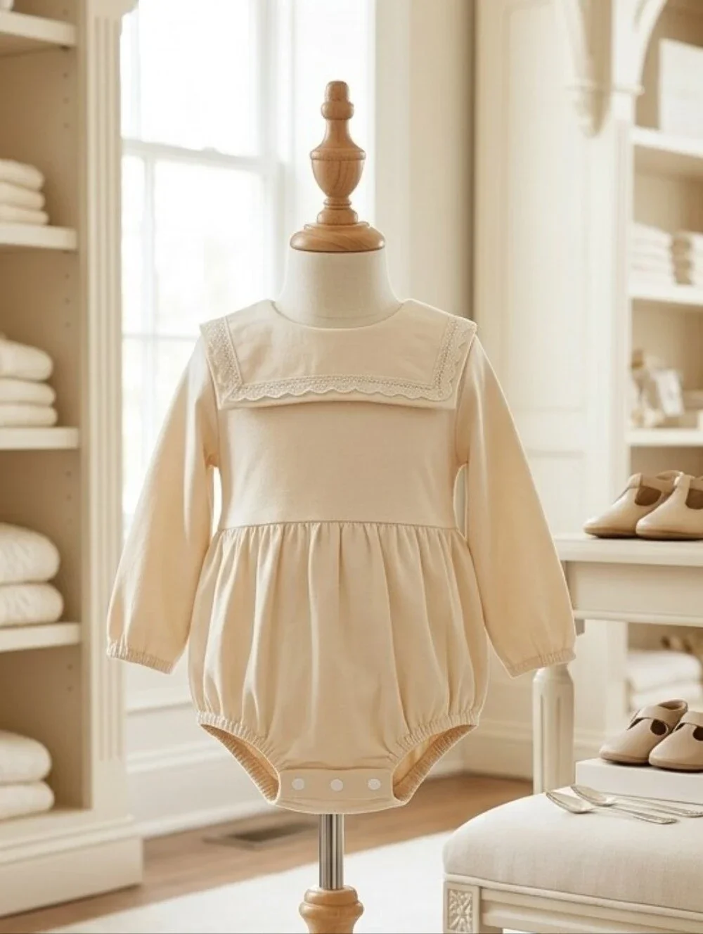 Infant Girl Lace Longsleeve Bodysuit with square collar Size 0-3 Months